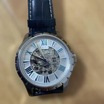 Furla 스켈레톤 자동 시계 실버/네이비