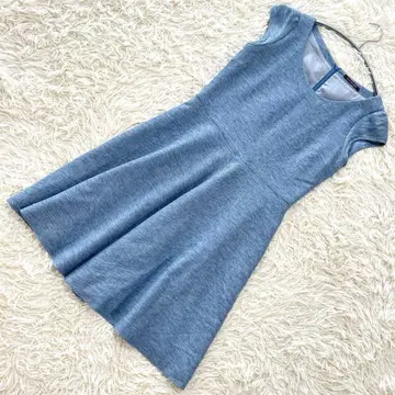 미미&로저 라이트 블루 반팔 플레어 원피스 무릎 기장 코튼 혼방 안감 S