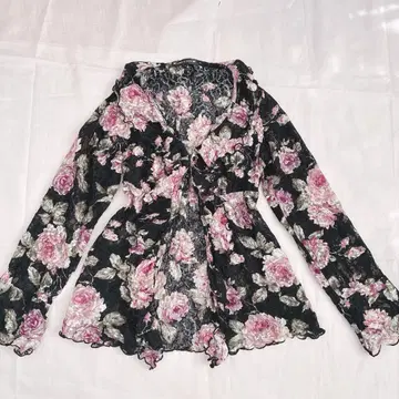 헤이세이 공주풍 LIZLISA 계열 꽃무늬 레이스 가디건 프릴 y2k