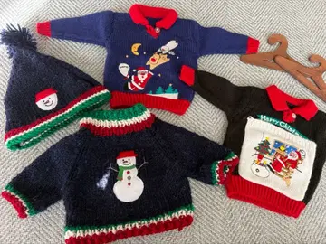 봉제 인형 옷 갈아입기 의류 니트 니트 모자 총 4점 크리스마스 장식