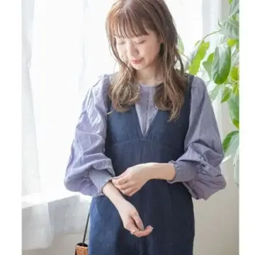 미사용 퍼프 슬리브 코튼 자카드 블라우스 어반 리서치