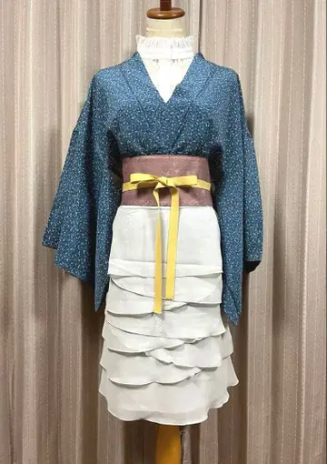 와양절충 코디 겉옷 기모노 리메이크 빈티지 원단 새시 벨트 3종 세트