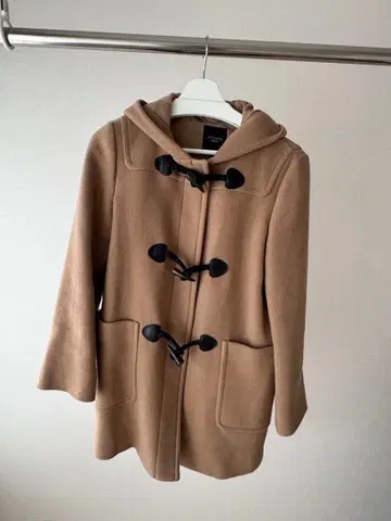 베이지 더플 코트 후드 부착