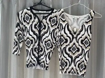 미사용 새상품 ] 모노톤 추상 무늬 7부 소매 가디건과 티셔츠