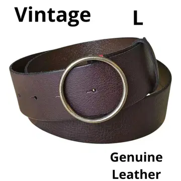 [ 빈티지 ] 새상품급 와이드 벨트 천연 가죽 브라운 L