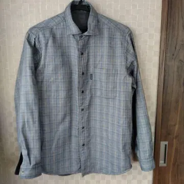 Crocodile 긴팔 셔츠 파랑과 그레이 체크 무늬