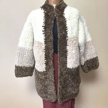 새상품 손뜨개질 핸드메이드 플리스 패치워크 자켓 코트 M 사이즈