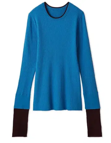 Mila Owen 바이컬러 소매 레이어드 리브 니트 블루 택 포함