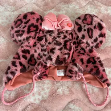 미니 핑크 레오파드 무늬 퍼 캡