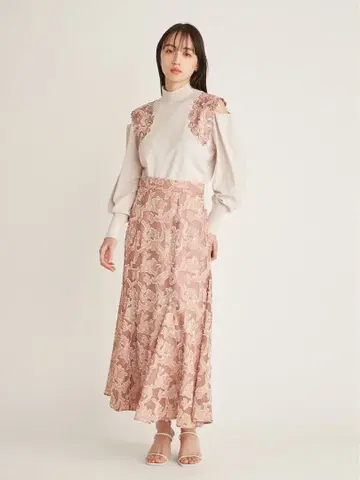 SNIDEL 컷 자카드 스커트 핑크 베이지