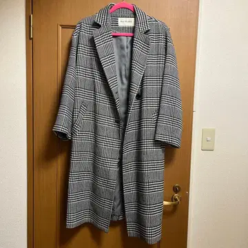 Ray BEAMS 체스터 코트 블랙 화이트 체크