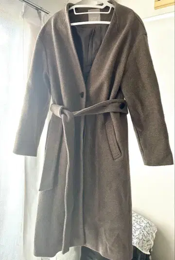 브라운 벨트 롱 코트 M