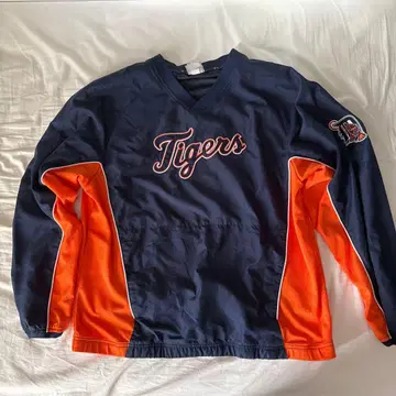 Tigers MLB 공식 나일론 풀오버 네이비/오렌지
