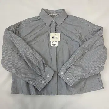 택 포함 새상품 UNIQLO:C 코튼 숏 셔츠 그레이 스트라이프