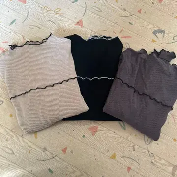 리브 편직 터틀넥 긴팔 상의 (3가지 색상 세트)