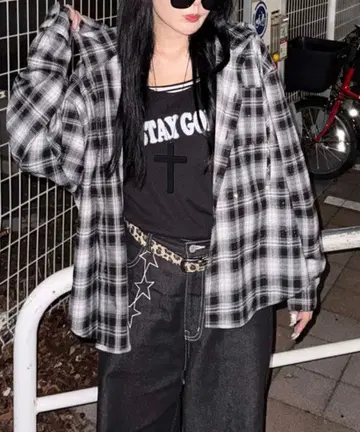 sedacle 세다클 큐빅 체크 셔츠 후드티 S