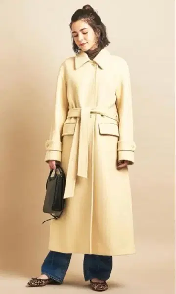 B&Y 유나이티드 애로우즈 멜톤 스텐 칼라 벨트 롱 코트