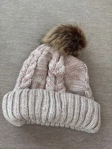 베이지 케이블 짜임 니트 모자 퍼 포함 스노우보드