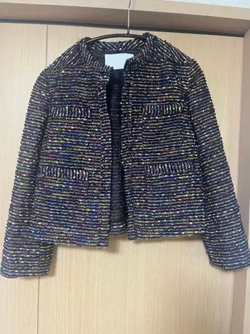 새상품 멀티 컬러 트위드 노카라 재킷 Tomorrow Land