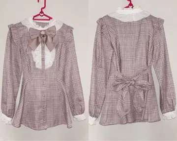 Secret Honey 핑크 계열 체크 프릴 리본 원피스