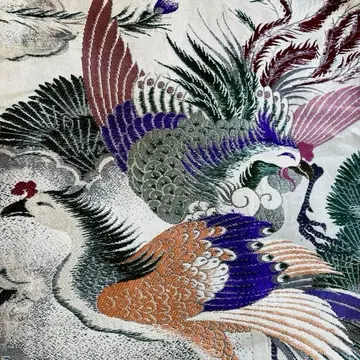 앤티크 마루오비 봉황 문양 아이보리 순수 실크 다이쇼 로망 No.3-28