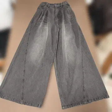 그레이 와이드 팬츠 허리밴딩