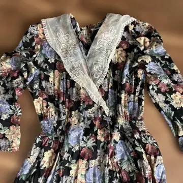 CHAUS 빈티지 레트로 꽃무늬 클래식 원피스 튤 옷깃 구제 의류