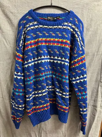 Baydex 파란 기하학 패턴 스웨터 M