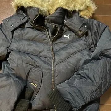 PUMA 퍼 후드 다운 자켓 L 블랙