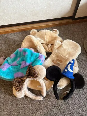 푸우 귀 달린 플리스 캡, 모자, 머리띠 2점 합계 4점 세트