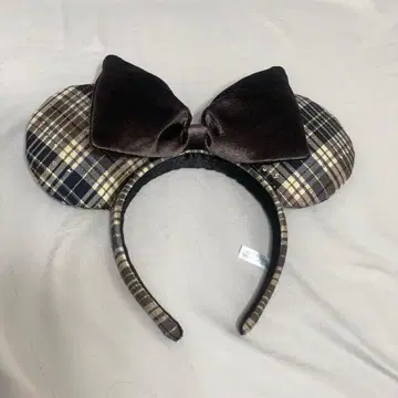 디즈니 머리띠 체크 무늬 브라운 미니