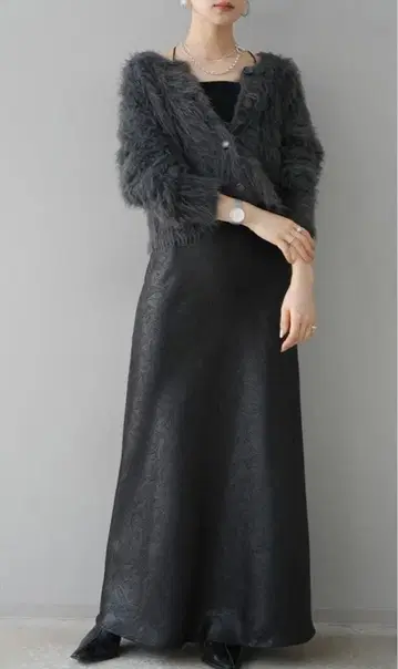 2WAY 샤기 니트 썸홀 가디건 (다크 그레이)