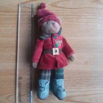 빨간색 코트의 곰 봉제 인형