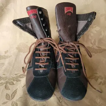 캠퍼 하이컷 워크 부츠 브라운 가죽/스웨이드