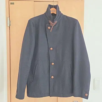 BEAMS 네이비 울 피 코트 L