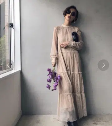 AMERI VINTAGE SHIRRING SHEER DRESS