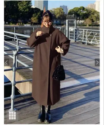 GRL 스탠드 카라 롱 코트 브라운 [ ze789 ]