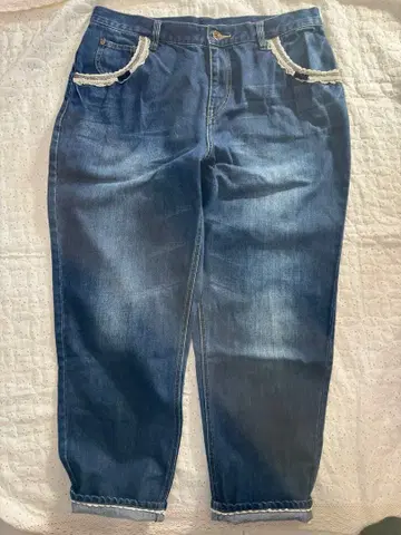 프랑슈리페 블루 데님 FL5 펄 블랙 리본 레이스 부착 포켓