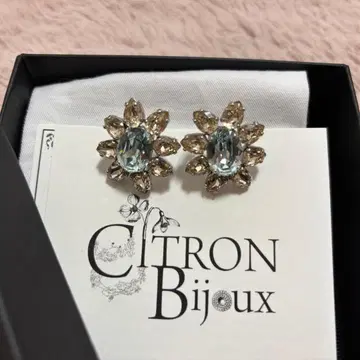 시트론 비쥬 비즈 귀걸이 빅 사이즈 큰 반짝이는 스카이블루 블루