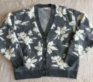 꽃무늬 긴팔 가디건 그레이