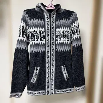 알파카 니트 지퍼 가디건 후드 부착 여성용