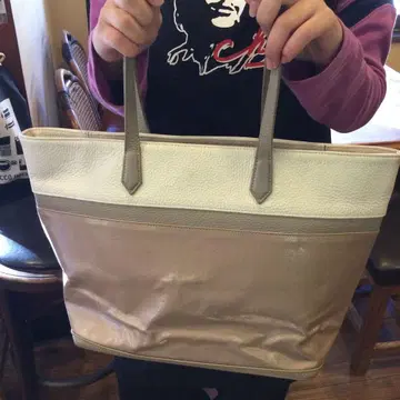 와코 합성 피혁 토트백 베이지 화이트 유즈드