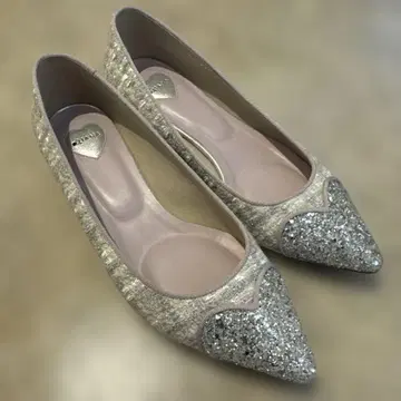 그레이 글리터 스틸레토 플랫 펌프스