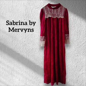 1점 한정 Sabrina 벨벳 빨간색 긴팔 롱 원피스 레이스 드레스