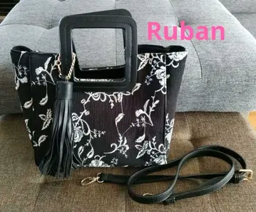 Ruban 꽃무늬 자수 럭셔리 포멀 블랙 핸드백