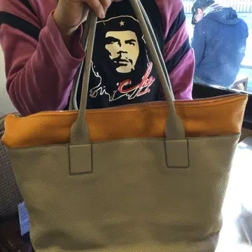 긴자 와코 가죽 토트백 그레이와 오렌지 유즈드