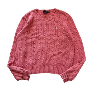 하자품 랄프 로렌 코튼 케이블 니트 폴로 자수 핑크 Y2K