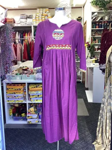 보라색 자수 캐주얼 원피스 인도산 커티 상의 (여성용 XL 사이즈)