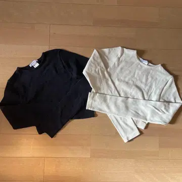 ZARA 숏 기장 리브론T 2색 세트 XS