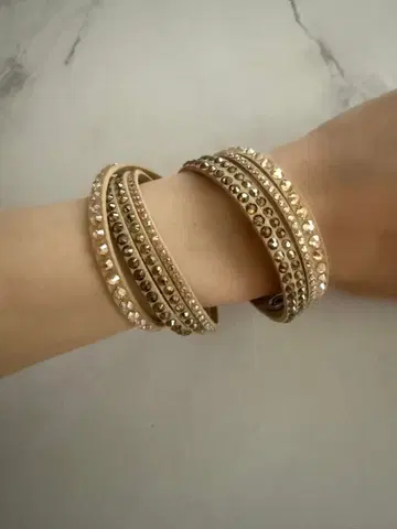 swarovski 골드 가죽 스터드 팔찌 헤어밴드